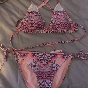 Pink and blue floral bikini